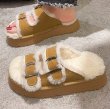 画像3: Thick-soled platform open toe  fur warm sandals 　レザー厚底プラットホームファーサンダル　スリッパ (3)