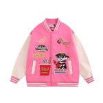 画像2: Leather Sleeve French Fries & Comics baseball uniformbaseball jacket stadium jacket   blouson  ユニセックス 男女兼用レザースリーブフライドポテト＆コミック刺繍スタジアムジャンパー スタジャン MA-1 ボンバー ジャケット ブルゾン (2)