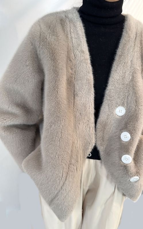 画像5: Women's imitation mink fur coat Jacket エコミンクファーVネックノーカラー ジャケット (5)