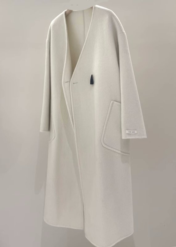 画像7: Women's cashmere mid-length V-neck coats Jacket　Vネックウールロングコート  ジャケット (7)