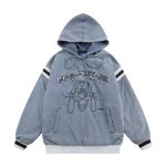 画像1: Women's Sylvester embroidery Washed and Aged Hooded Quilted Denim Pullover Jacket　ルーニー・テューンズシルベスター刺繍フード付きキルティングデニムプルオーバージャケット (1)