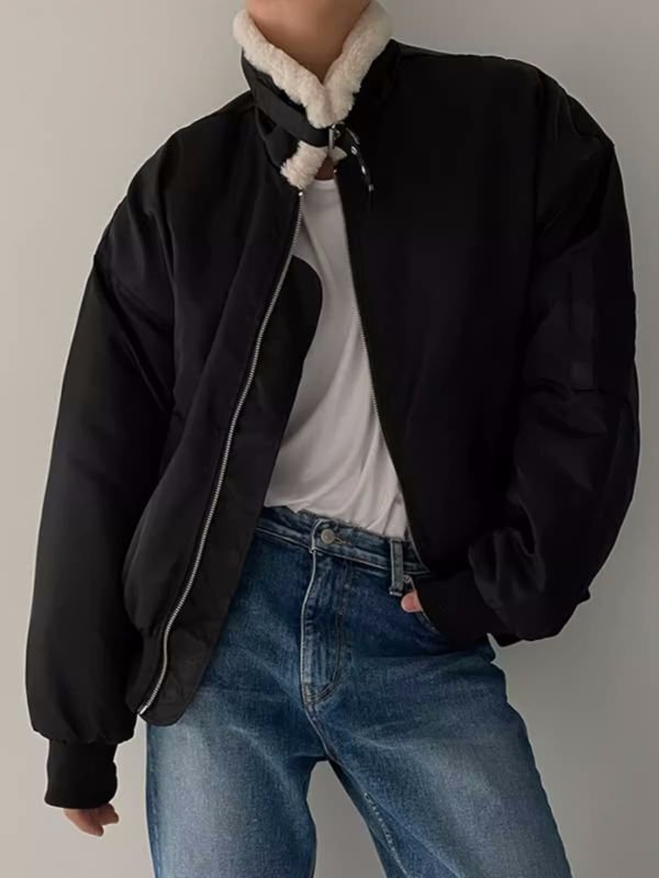 画像8: stand collar lambswool collar MA1 bomber jacket  blouson  ユニセックス 男女兼用スタンドカラーラムウール襟 MA1ボンバージャケットスタジアムジャンパー スタジャン ブルゾン (8)