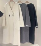 画像11: Women's cashmere mid-length V-neck coats Jacket　Vネックウールロングコート  ジャケット (11)