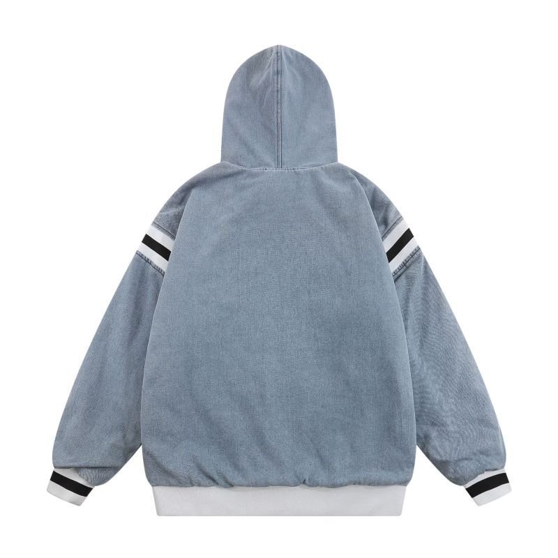 画像2: Women's Sylvester embroidery Washed and Aged Hooded Quilted Denim Pullover Jacket ルーニー・テューンズシルベスター刺繍フード付きキルティングデニムプルオーバージャケット (2)