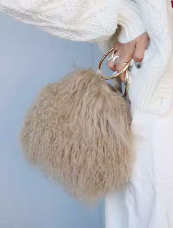 画像3: bucket hand-carrying one-shoulder fur tote Shoulder  Bag  バケットリングハンドルファートート ショルダーバックハンドバッグ  (3)