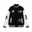 画像6:  flag patch embroidered leather sleeves baseball uniformbaseball jacket stadium jacket   blouson  ユニセックス 男女兼用フラッグ国旗刺繍レザースリーブスタジアムジャンパー スタジャン MA-1 ボンバー ジャケット ブルゾン (6)