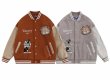 画像7: garfield embroidered leather sleeves baseball uniformbaseball jacket stadium jacket   blouson  ユニセックス 男女兼用レザースリーブガーフィールド刺繍スタジアムジャンパー スタジャン MA-1 ボンバー ジャケット ブルゾン (7)