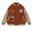 画像2: garfield embroidered leather sleeves baseball uniformbaseball jacket stadium jacket   blouson  ユニセックス 男女兼用レザースリーブガーフィールド刺繍スタジアムジャンパー スタジャン MA-1 ボンバー ジャケット ブルゾン (2)