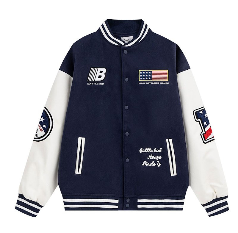 画像4:  flag patch embroidered leather sleeves baseball uniformbaseball jacket stadium jacket   blouson  ユニセックス 男女兼用フラッグ国旗刺繍レザースリーブスタジアムジャンパー スタジャン MA-1 ボンバー ジャケット ブルゾン (4)
