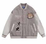 画像1: garfield embroidered leather sleeves baseball uniformbaseball jacket stadium jacket   blouson  ユニセックス 男女兼用レザースリーブガーフィールド刺繍スタジアムジャンパー スタジャン MA-1 ボンバー ジャケット ブルゾン (1)