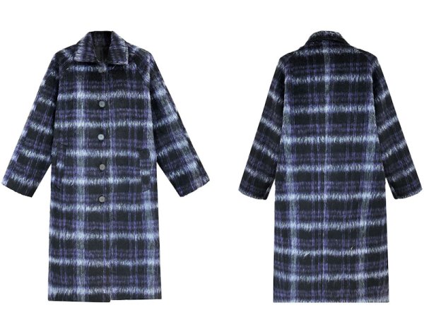 画像2: Women's check basic style long coat Jacket　チェックモヘアベーシックロングコート  ジャケット (2)