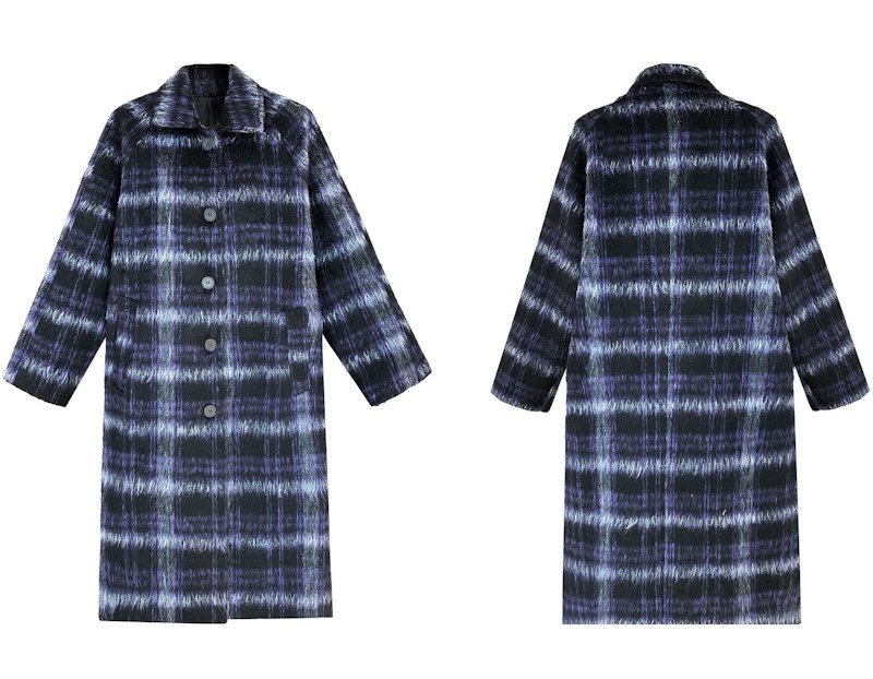 画像2: Women's check basic style long coat Jacket チェックモヘアベーシックロングコート  ジャケット (2)