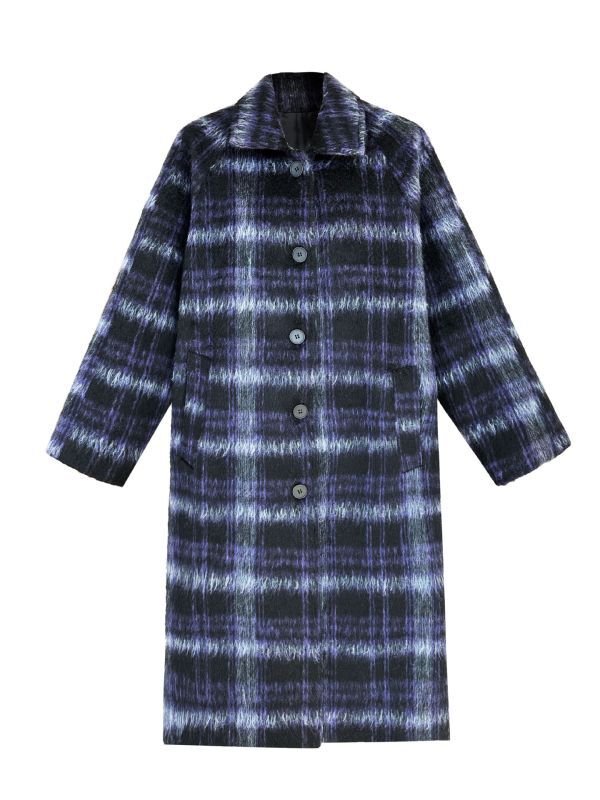 画像1: Women's check basic style long coat Jacket　チェックモヘアベーシックロングコート  ジャケット (1)