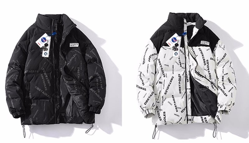 画像7: Bicolor logo print stand collar down jacket blouson  ユニセックス 男女兼用アルファベットレターロゴバイカラースタンドカラージャケット ブルゾン (7)