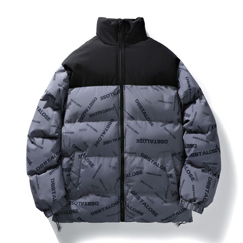 画像2: Bicolor logo print stand collar down jacket blouson  ユニセックス 男女兼用アルファベットレターロゴバイカラースタンドカラージャケット ブルゾン (2)