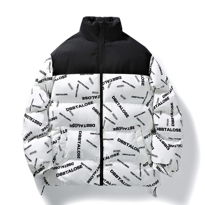 画像1: Bicolor logo print stand collar down jacket blouson  ユニセックス 男女兼用アルファベットレターロゴバイカラースタンドカラージャケット ブルゾン (1)