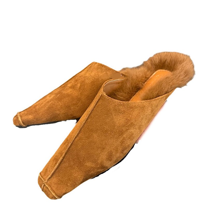 画像2: furry square toe deep mouth suede fur warm sandals 　スクエアトゥスエードフラットファーサンダル　スリッパ (2)