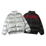 画像5: letter embroidery thickened down  down jacket blouson coat  ユニセックス 男女兼用レターロゴ刺繍スタンドカラージャケット ブルゾン (5)