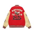 画像1: embroidered bee leather sleeves baseball uniformbaseball jacket stadium jacket   blouson  ユニセックス 男女兼用ビー蜂刺繍レザースリーブスタジアムジャンパー スタジャン MA-1 ボンバー ジャケット ブルゾン (1)