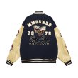 画像2: embroidered bee leather sleeves baseball uniformbaseball jacket stadium jacket   blouson  ユニセックス 男女兼用ビー蜂刺繍レザースリーブスタジアムジャンパー スタジャン MA-1 ボンバー ジャケット ブルゾン (2)