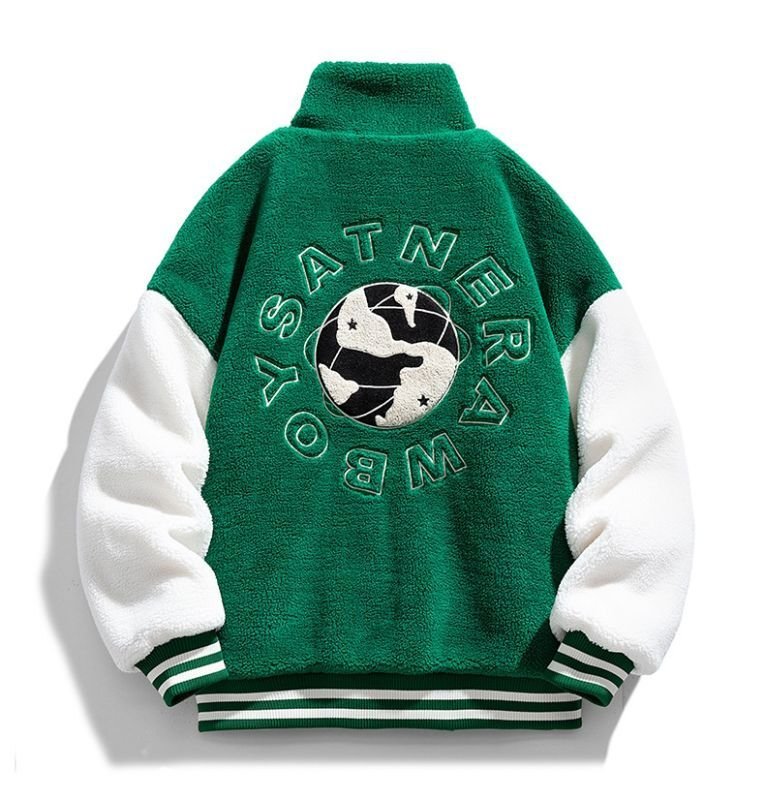 画像1: Astronaut x map embroidery fleece stadium jumper baseball jacket stadium jacket   blouson  ユニセックス 男女兼用宇宙飛行士×マップ地図刺繍 フリーススタジアムジャンパー スタジャン  ブルゾン (1)