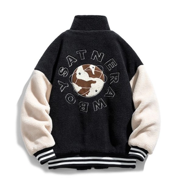 画像2: Astronaut x map embroidery fleece stadium jumper baseball jacket stadium jacket   blouson  ユニセックス 男女兼用宇宙飛行士×マップ地図刺繍 フリーススタジアムジャンパー スタジャン  ブルゾン (2)