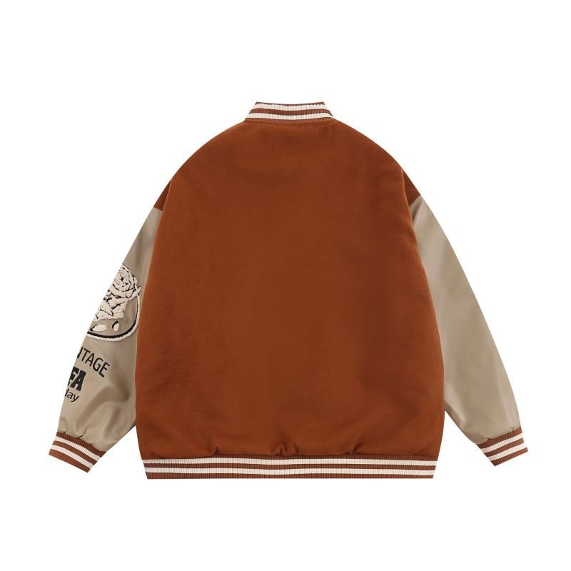 画像4: Garfield embroidery leather sleeves baseball uniformbaseball jacket stadium jacket   blouson  ユニセックス 男女兼用ガーフィールド刺繍レザースリーブスタジアムジャンパー スタジャン MA-1 ボンバー ジャケット ブルゾン (4)