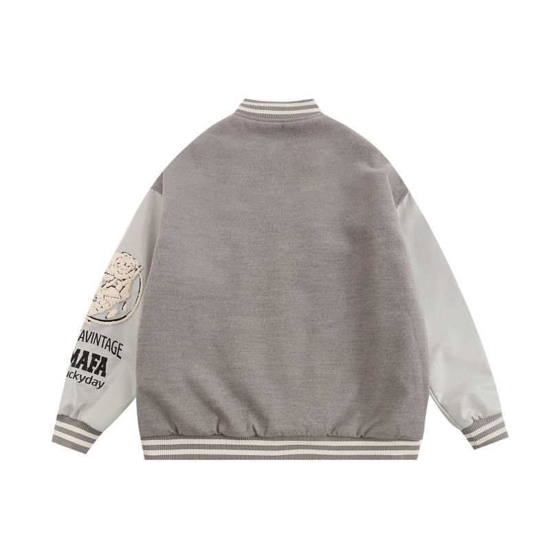 画像2: Garfield embroidery leather sleeves baseball uniformbaseball jacket stadium jacket   blouson  ユニセックス 男女兼用ガーフィールド刺繍レザースリーブスタジアムジャンパー スタジャン MA-1 ボンバー ジャケット ブルゾン (2)