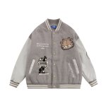 画像1: garfield embroidery leather sleeves baseball uniformbaseball jacket stadium jacket   blouson  ユニセックス 男女兼用ガーフィールド刺繍レザースリーブスタジアムジャンパー スタジャン MA-1 ボンバー ジャケット ブルゾン (1)