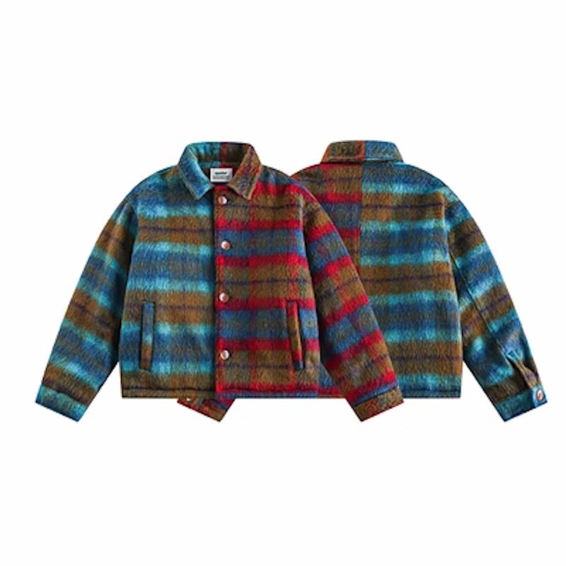 画像3: contrast color splicing plaid woolen jacket coat 　男女兼用ユニセックス左右非対称カラーチェック柄ウールジャケットコート (3)