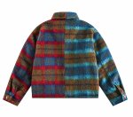 画像2: contrast color splicing plaid woolen jacket coat 　男女兼用ユニセックス左右非対称カラーチェック柄ウールジャケットコート (2)