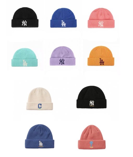 画像1: Unisex MLB NY,LA,C,P Logo knit cap beanie ユニセックス　NY ニューヨークヤンキース LA ドジャース C インディアンス P フィリーズ ニット帽 ニットキャップ (1)