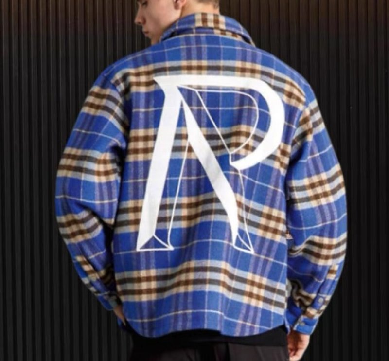 画像6: R printed long-sleeved plaid shirts jacket  blouson coat  ユニセックス 男女兼用R プリント長袖チェック柄シャツジャケット ブルゾン (6)