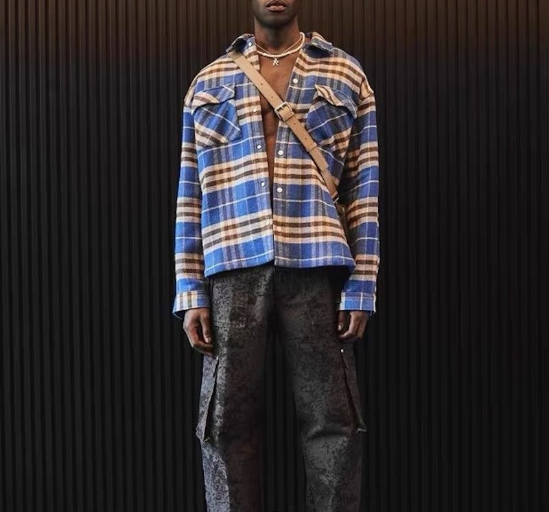 画像7: R printed long-sleeved plaid shirts jacket  blouson coat  ユニセックス 男女兼用R プリント長袖チェック柄シャツジャケット ブルゾン (7)