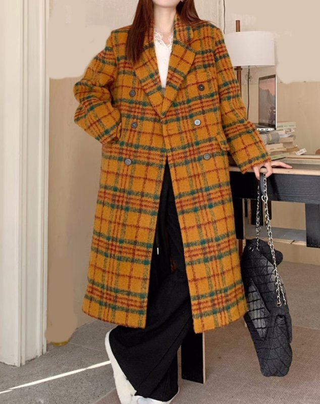 画像4: Women's Plaid Woolen chester coats Jacket　チェック柄ウールロングチェスターコート  ジャケット (4)