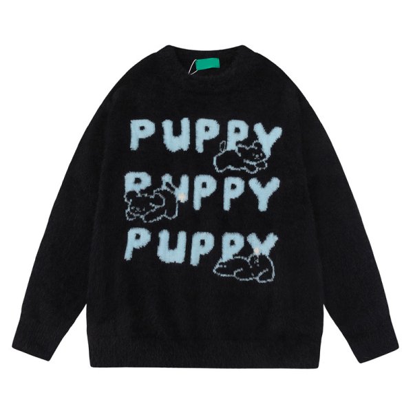 画像1: Unisex Puppy woven mohair sweater　ユニセックス 男女兼用  パピードッグ編み込みモヘアセーター (1)