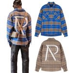 画像1: R printed long-sleeved plaid shirts jacket  blouson coat  ユニセックス 男女兼用R プリント長袖チェック柄シャツジャケット ブルゾン (1)