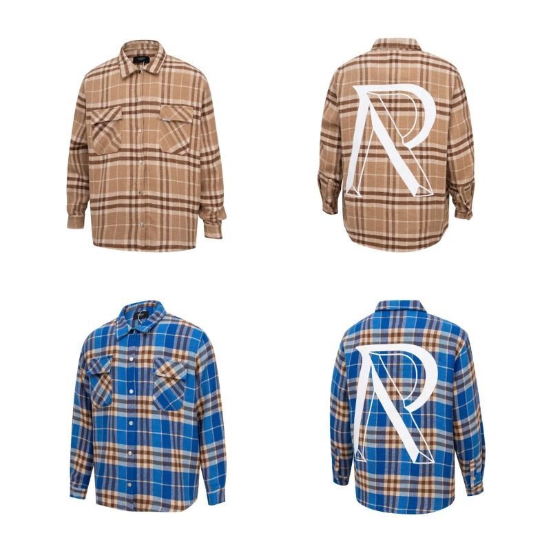 画像4: R printed long-sleeved plaid shirts jacket  blouson coat  ユニセックス 男女兼用R プリント長袖チェック柄シャツジャケット ブルゾン (4)
