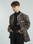 画像2: Men's Tweed Chain Trimming Jacket Coat メンズ ツイード チェーン トリミング ジャケット コート (2)
