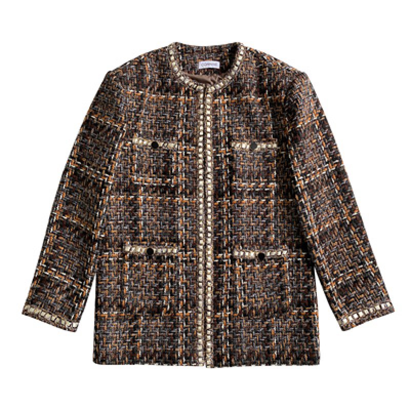 画像1: Men's Tweed Chain Trimming Jacket Coat メンズ ツイード チェーン トリミング ジャケット コート (1)