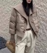 画像8: Women's Horn button stitching knitted short down jacket Coat  ニットカラー襟ダウン ショート丈コート (8)