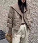 画像8: Women's Horn button stitching knitted short down jacket Coat  ニットカラー襟ダウン ショート丈コート (8)