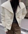 画像7: Women's Horn button stitching knitted short down jacket Coat  ニットカラー襟ダウン ショート丈コート (7)