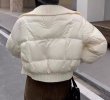 画像5: Women's Horn button stitching knitted short down jacket Coat  ニットカラー襟ダウン ショート丈コート (5)