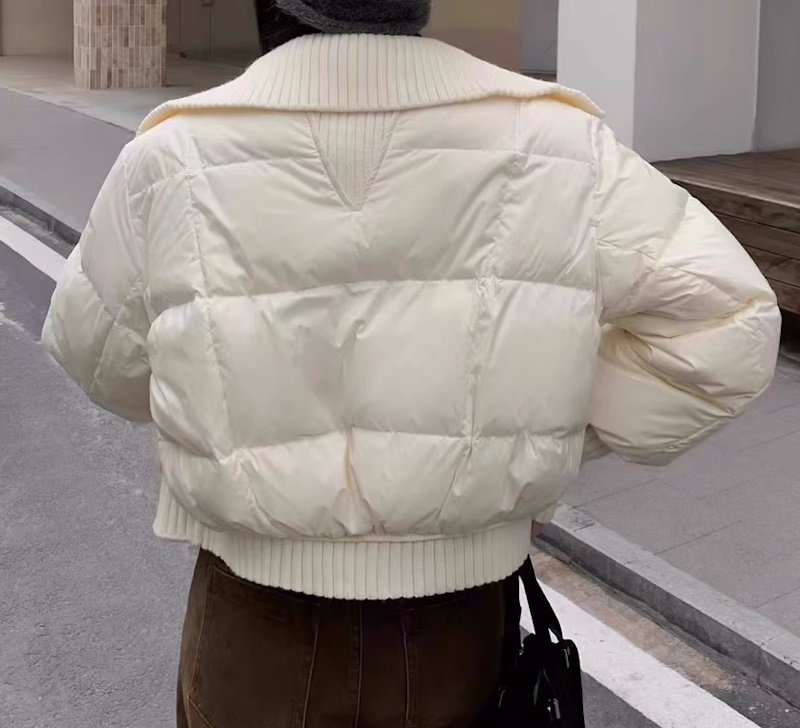 画像5: Women's Horn button stitching knitted short down jacket Coat  ニットカラー襟ダウン ショート丈コート (5)