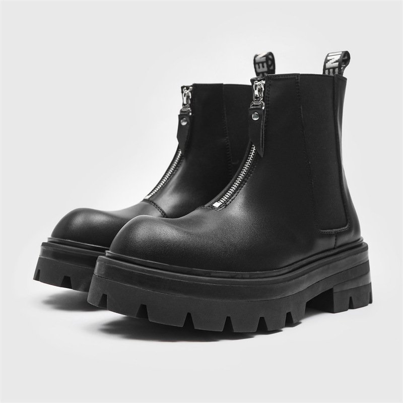 画像6: zip up leather chunky sole martin boots ユニセックス 男女兼用 レザー ジップアップサイドゴアチェルシーマーティンブーツブーツ 厚底チャンキーヒール ブーツ (6)