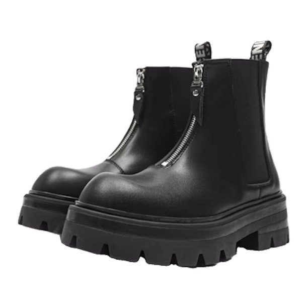 画像1: zip up leather chunky sole martin boots ユニセックス 男女兼用 レザー ジップアップサイドゴアチェルシーマーティンブーツブーツ 厚底チャンキーヒール ブーツ (1)