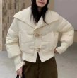 画像2: Women's Horn button stitching knitted short down jacket Coat  ニットカラー襟ダウン ショート丈コート (2)