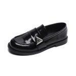 画像1: Women’s British style small leather Loafers　男女兼用ユニセックスレザープレートローファーパンプス　 (1)