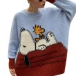 画像1:  Snoopy woven contrast color round neck sweaterknitted ユニセックス男女兼用スヌーピー編み込みコントラストカラーラウンドネックセーター (1)